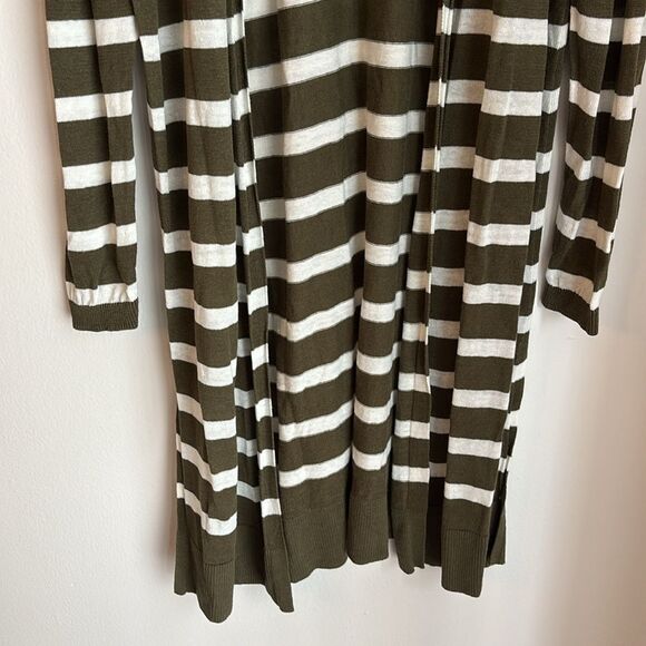 Talbots Women’s 100% linen knit duster long open cardigan Olive Knit Sweater med - Picture 3 of 8